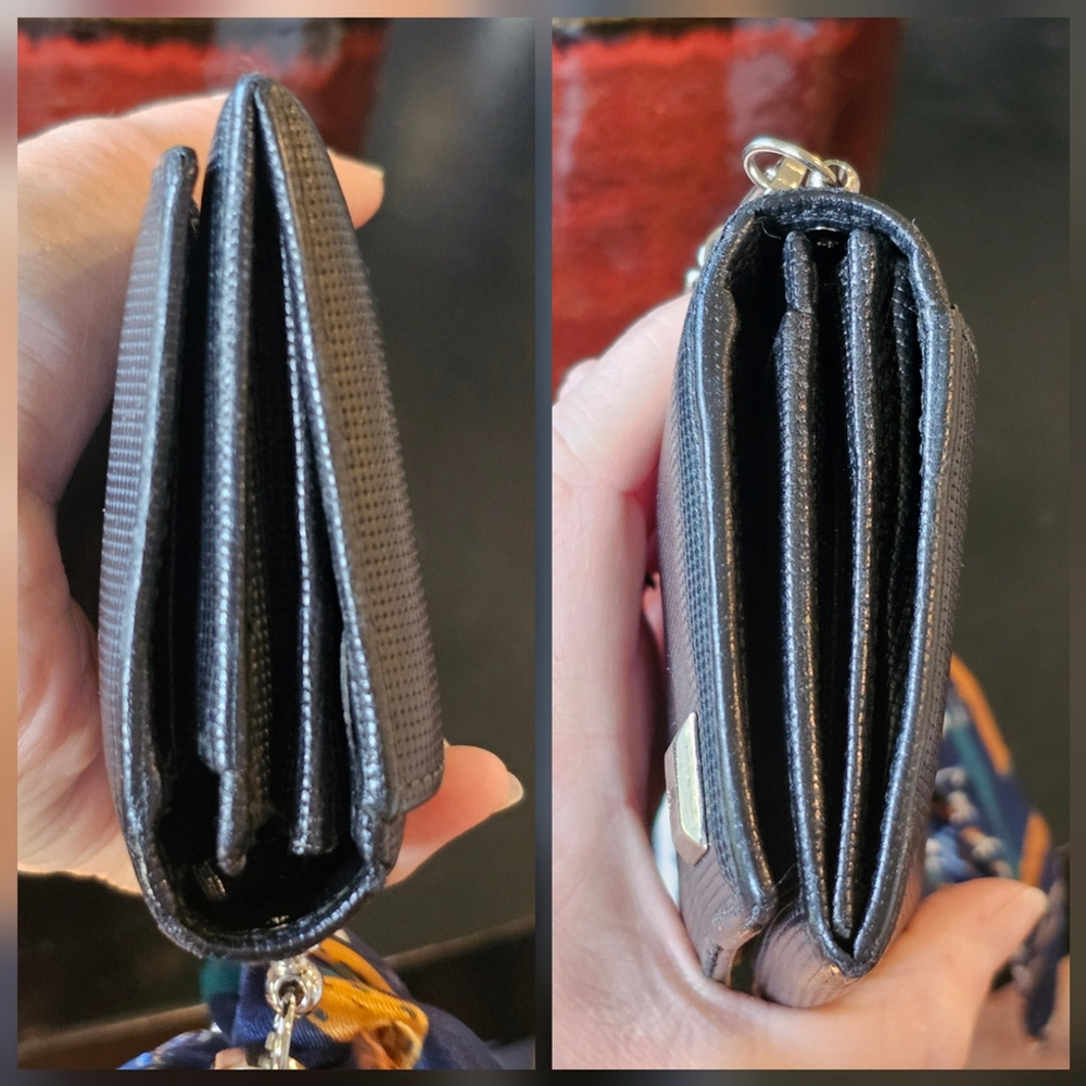 Gucci Black Leather Continental Wallet W/Crossbody Chain, Twilly, & Charm Added - Picture 7 of 16